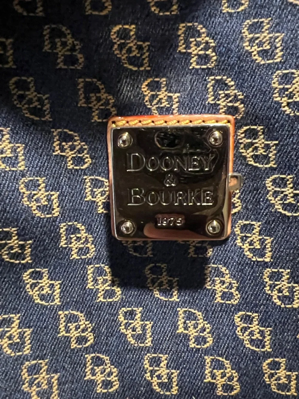 Dooney & Bourke Navy and Tan Signature DB Hobo Shoulder Bag